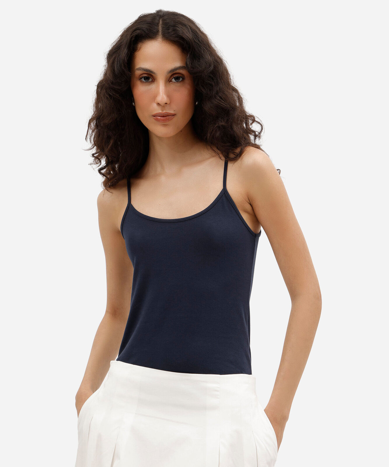 blusa de algodão peruano alça fina azul