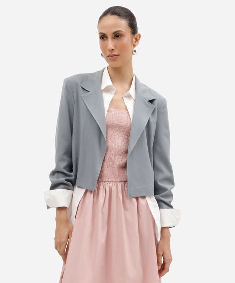 blazer cropped feminino de alfaiataria azul