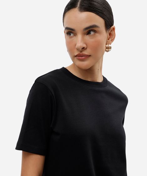 camiseta feminina de algodão peruano manga curta básica preta