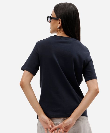 camiseta feminina de algodão peruano manga curta básica azul