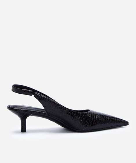 scarpin bico fino salto fino croco preto