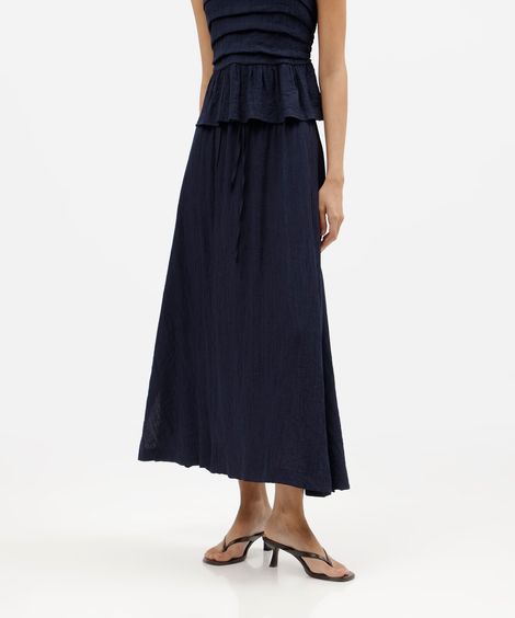 saia midi feminina com viscose cós elástico texturizada azul