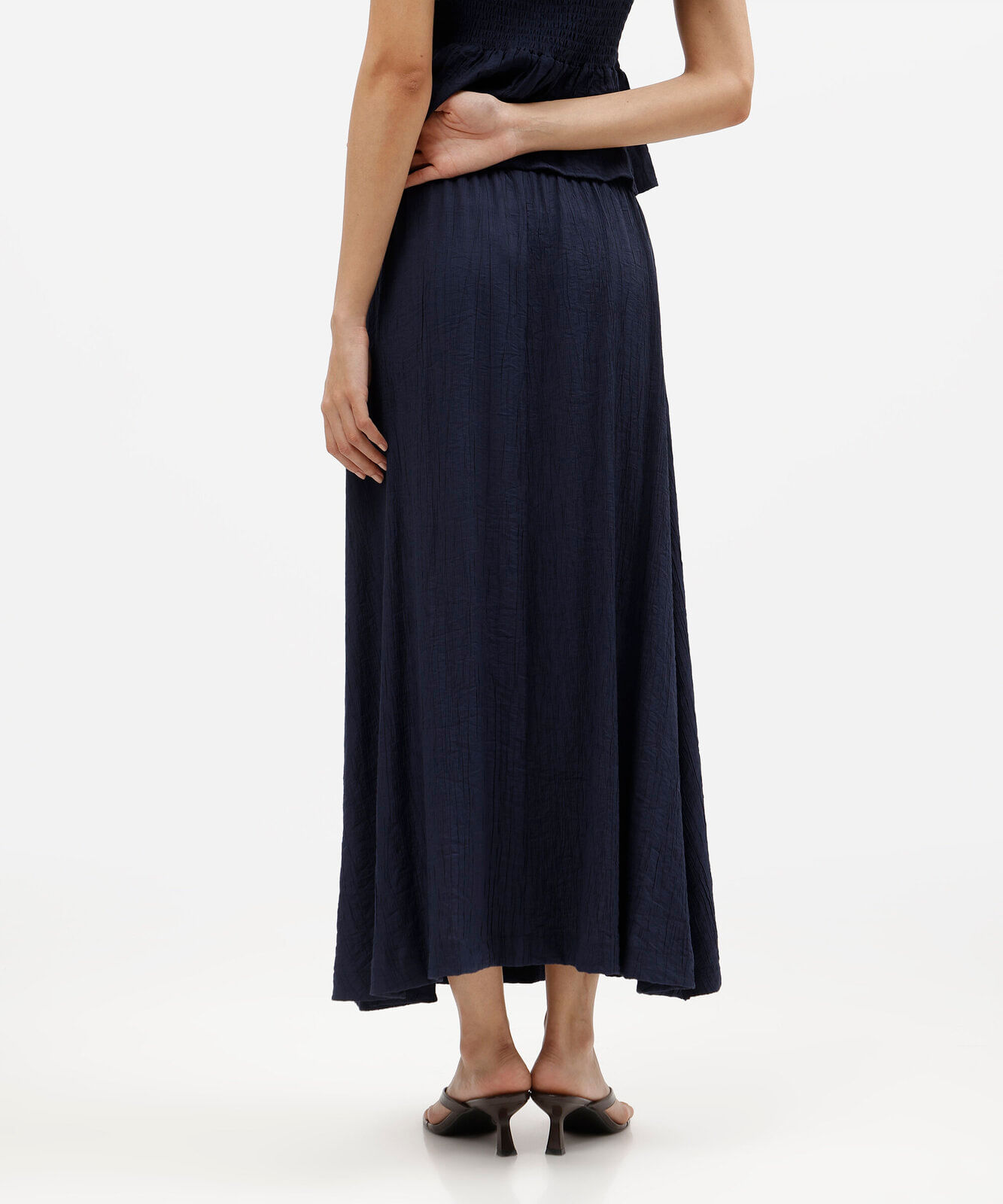 saia midi feminina com viscose cós elástico texturizada azul