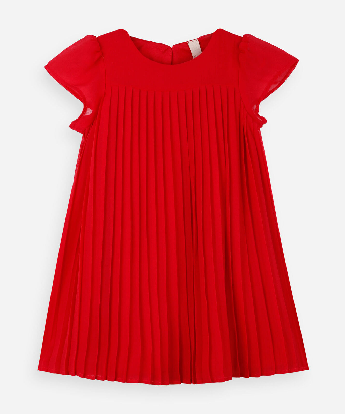 vestido infantil manga curta plissado vermelho