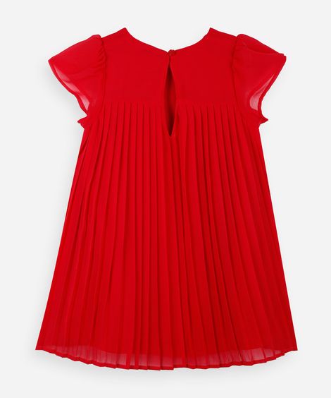 vestido infantil manga curta plissado vermelho