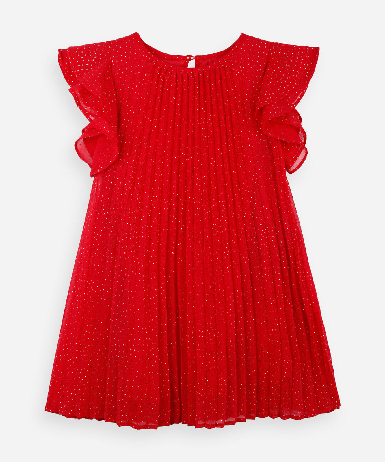 vestido infantil plissado poá com glitter vermelho