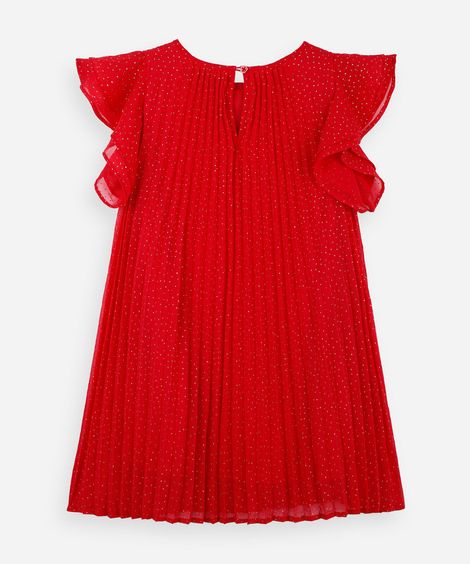 vestido infantil plissado poá com glitter vermelho