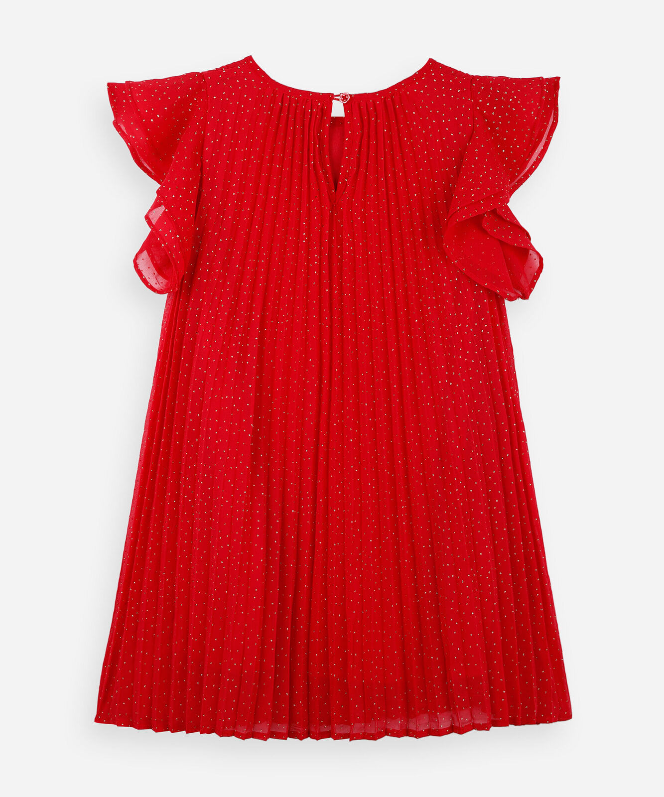 vestido infantil plissado poá com glitter vermelho