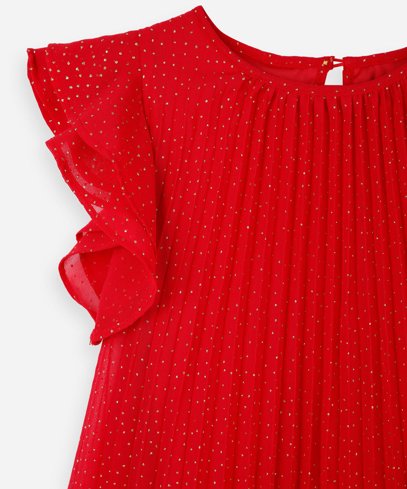 vestido infantil plissado poá com glitter vermelho