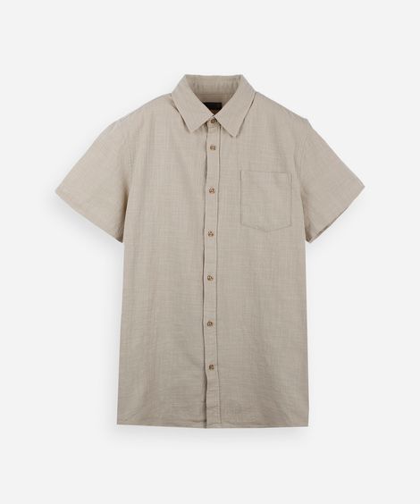 camisa juvenil de algodão com bolso texturizada bege