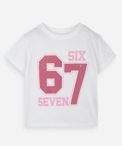 camiseta infantil de algodão manga curta six seven off white