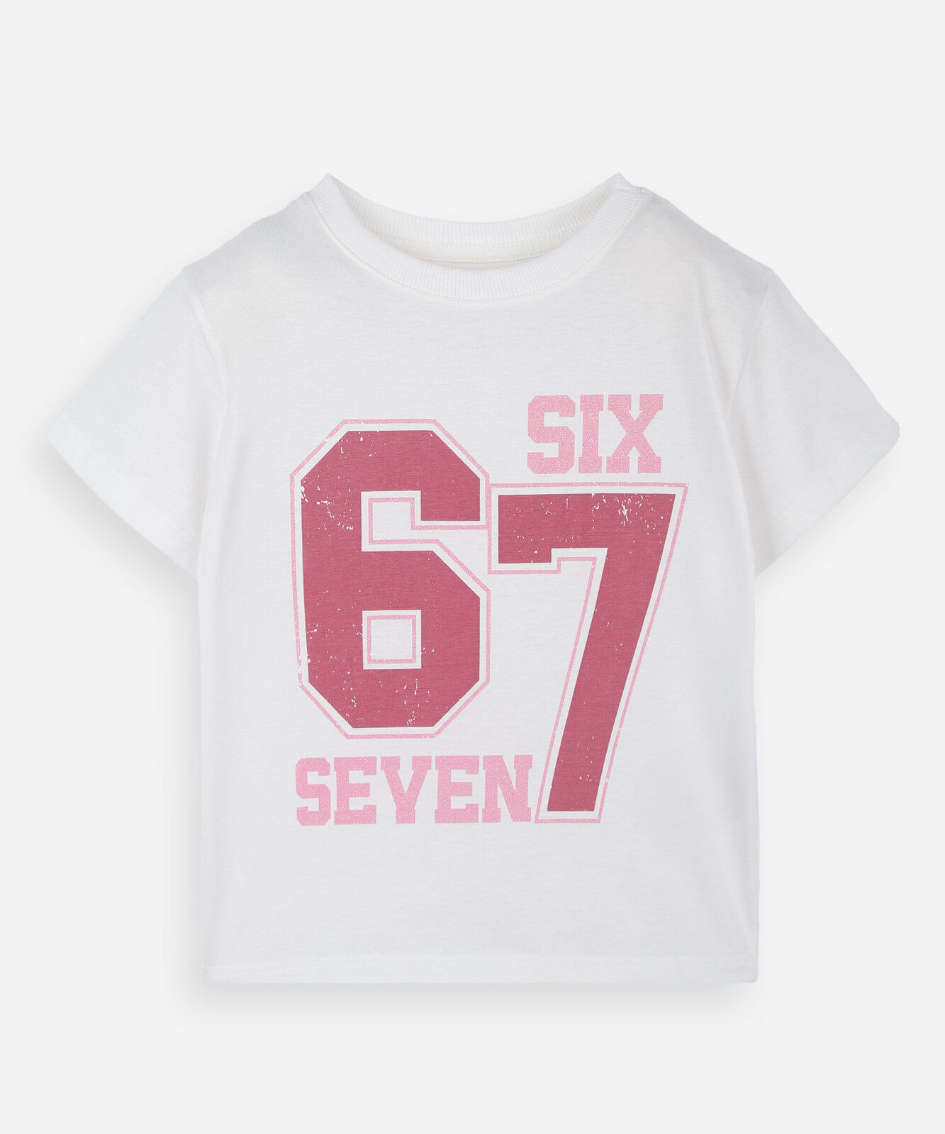camiseta infantil de algodão manga curta six seven off white