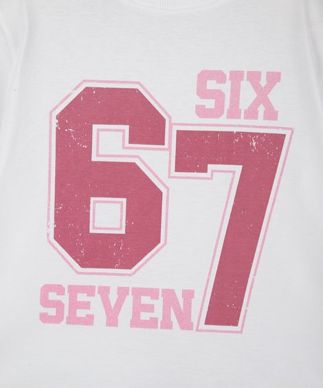 camiseta infantil de algodão manga curta six seven off white