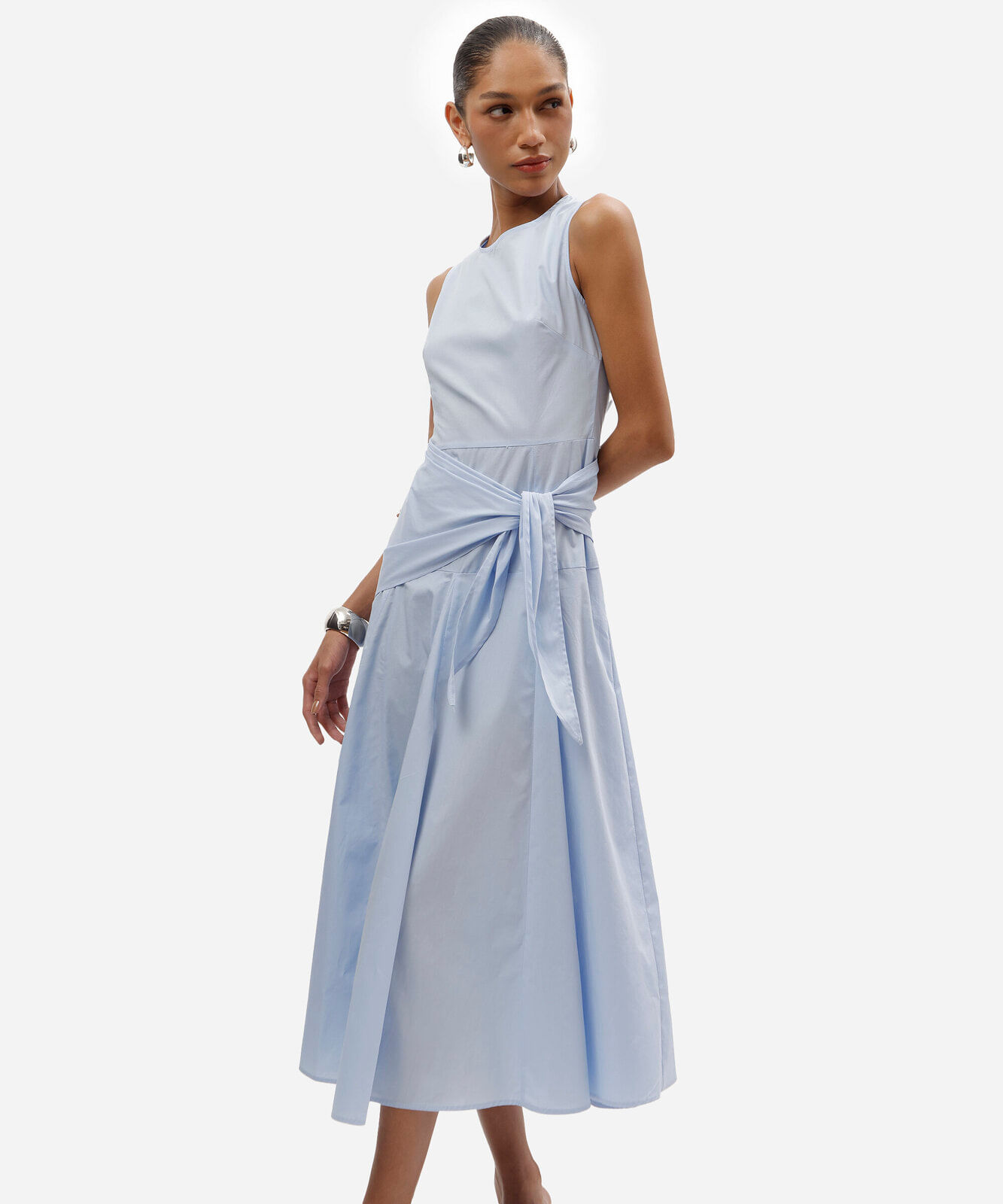 vestido midi feminino de algodão com lenço azul