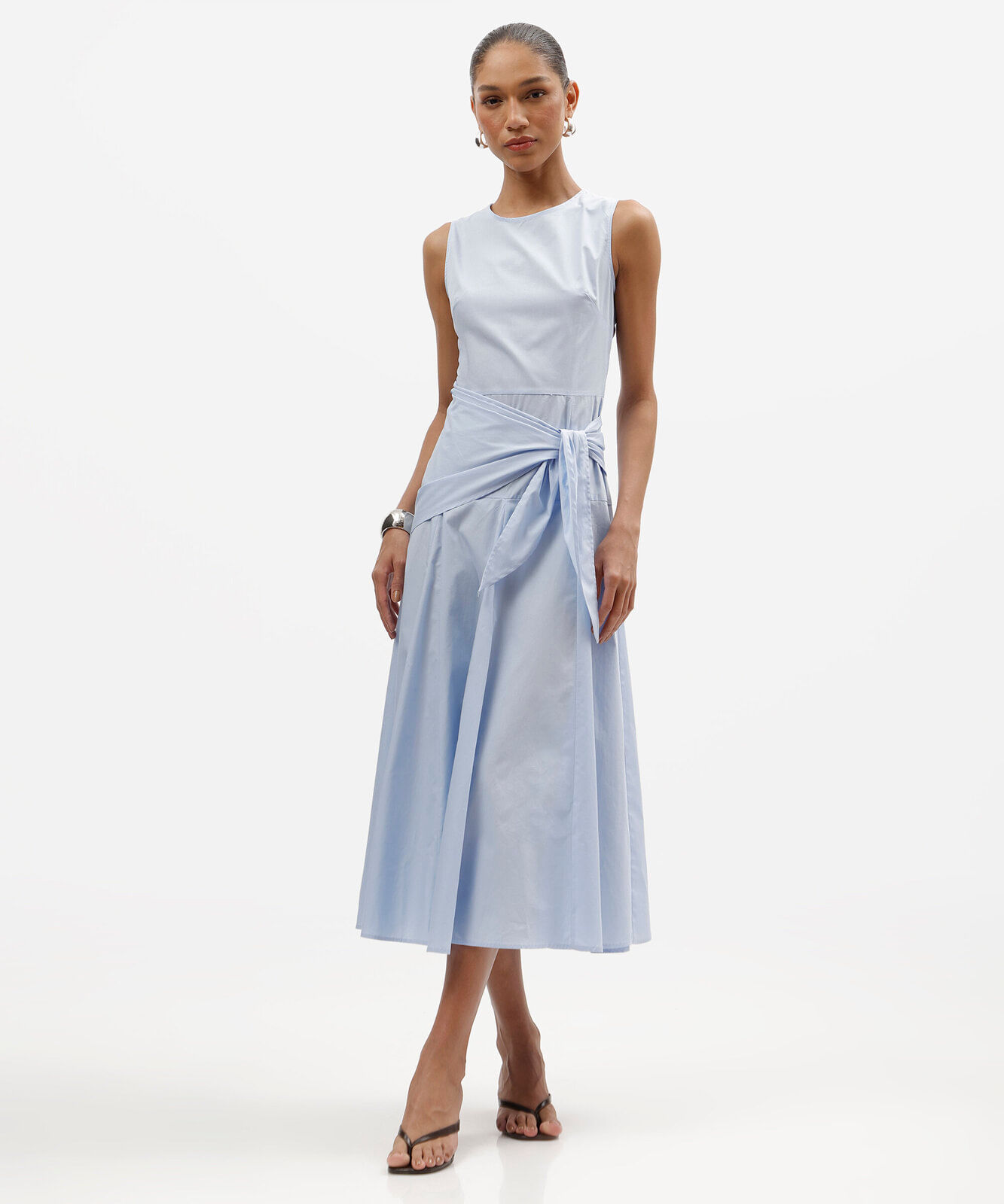vestido midi feminino de algodão com lenço azul