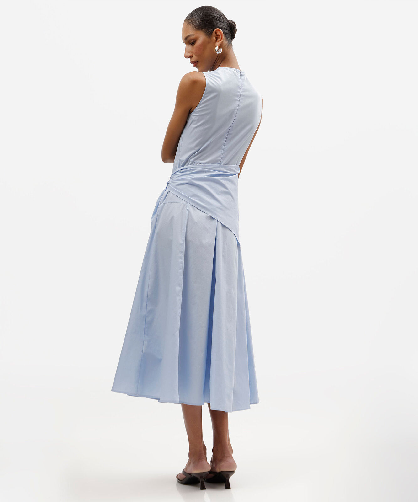 vestido midi feminino de algodão com lenço azul