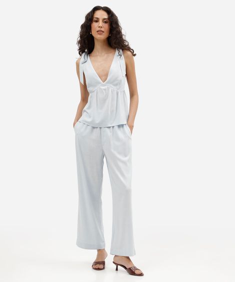 calça clochard feminina com linho azul