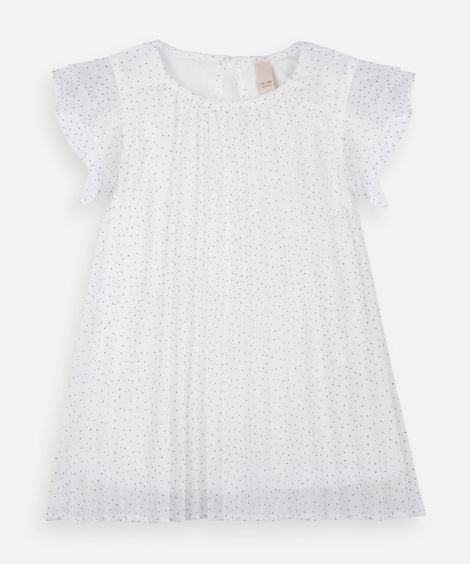 vestido infantil plissado com glitter off white