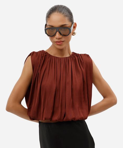 blusa balonê feminina acetinada marrom