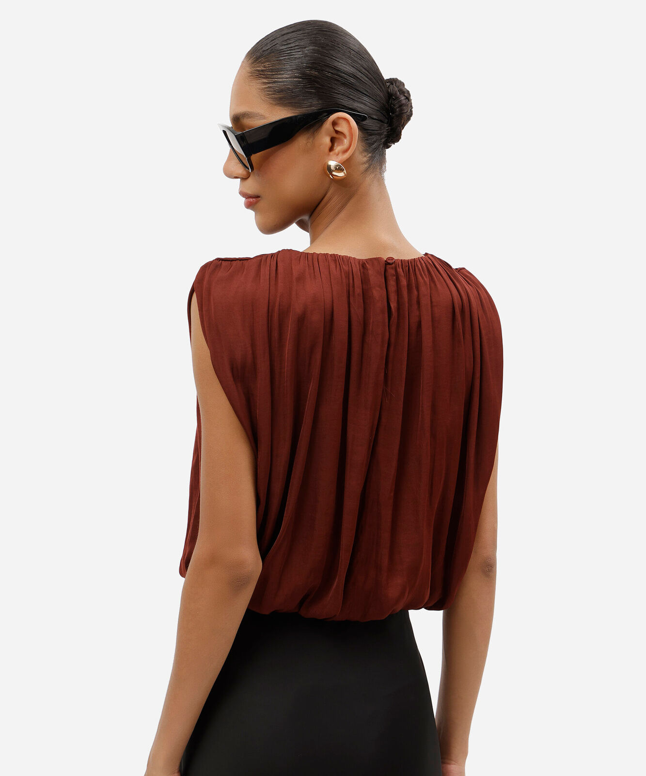 blusa balonê feminina acetinada marrom