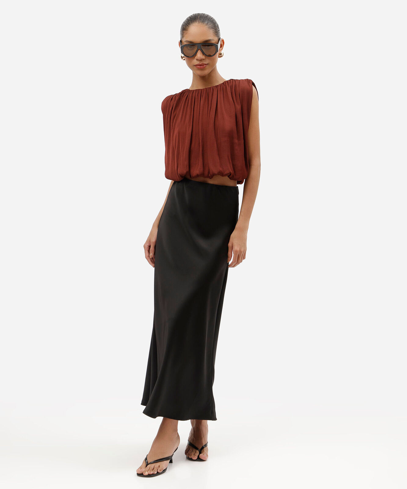 blusa balonê feminina acetinada marrom