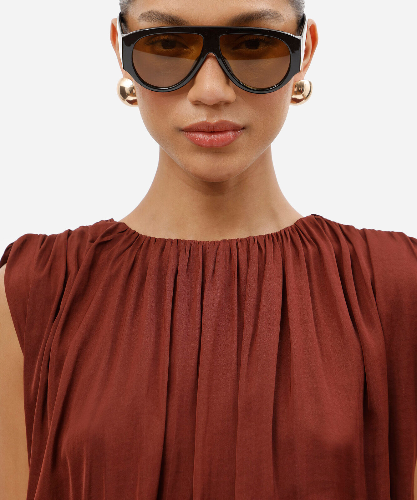blusa balonê feminina acetinada marrom
