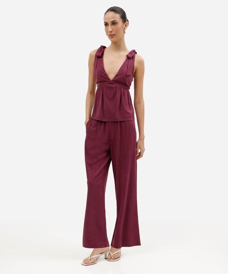 calça clochard feminina com linho roxa