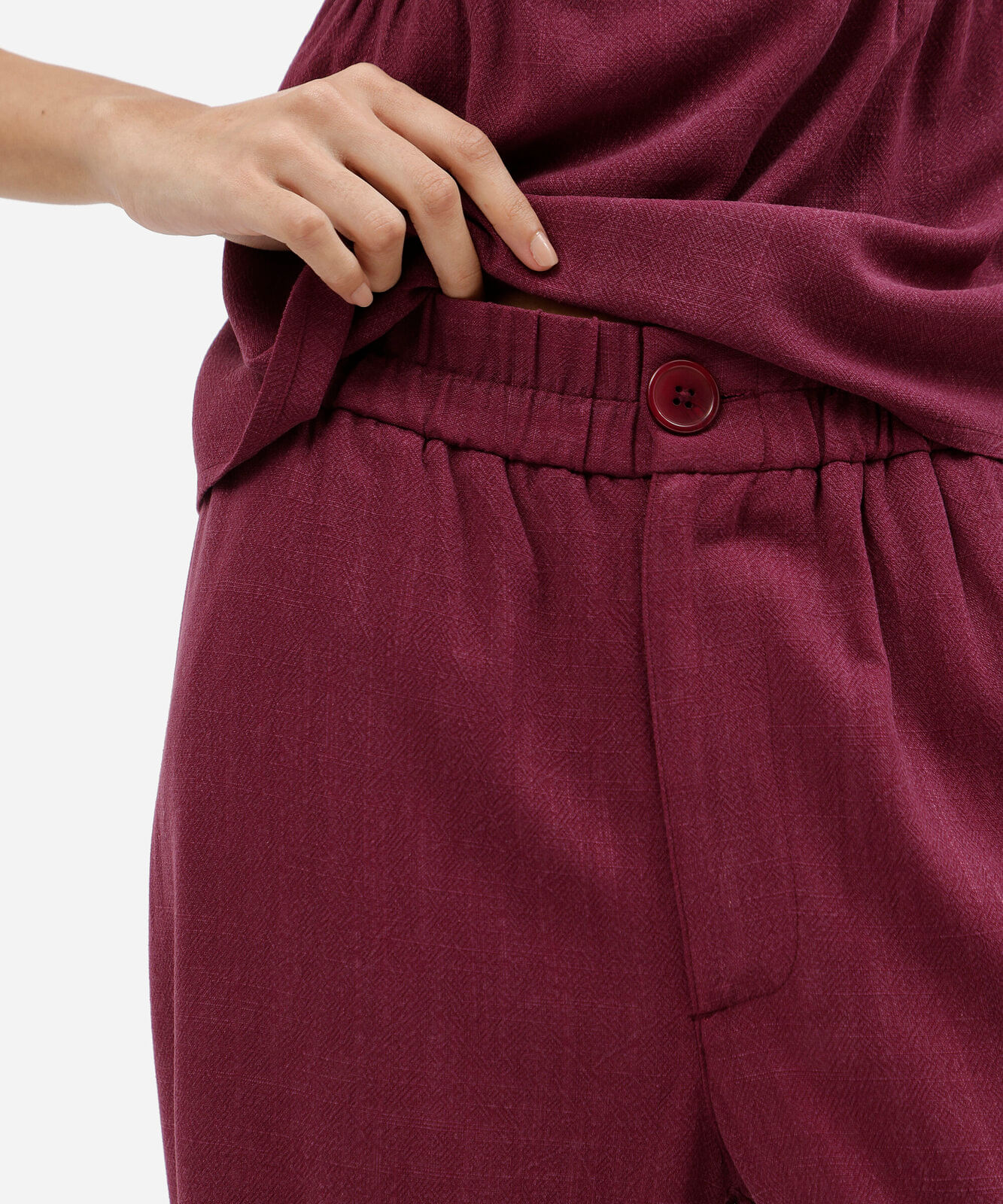 calça clochard feminina com linho roxa