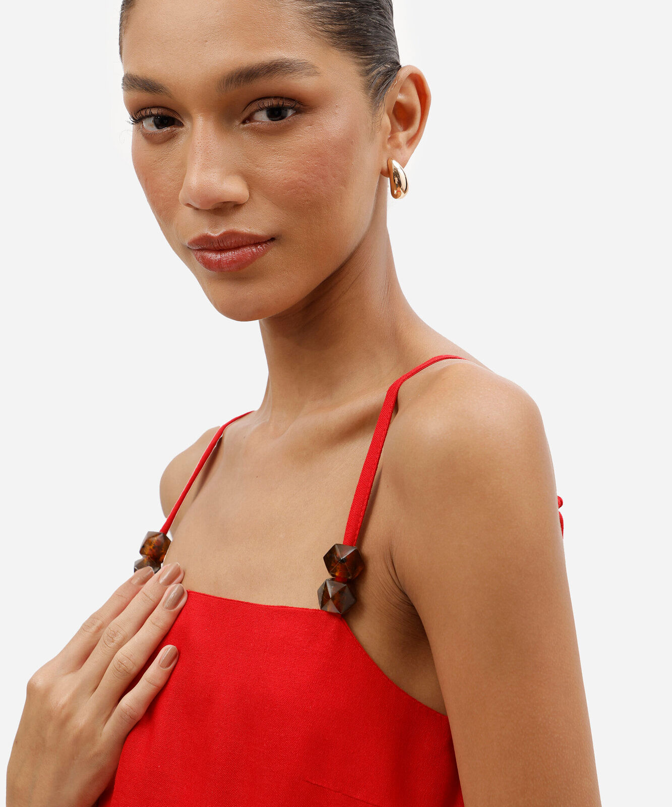 vestido longo feminino com linho e fenda vermelha