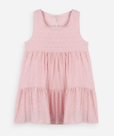 vestido infantil de viscose com recortes texturizado rosa
