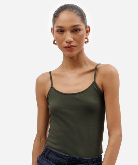 regata básica feminina de algodão alça fina verde
