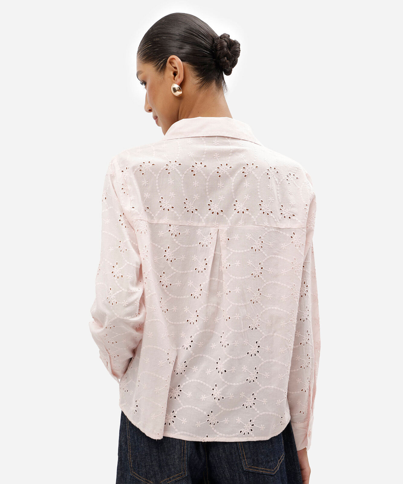 camisa feminina de laise manga longa rosa
