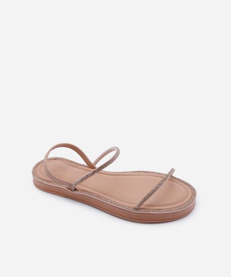 sandália flatform feminina com brilhos bege