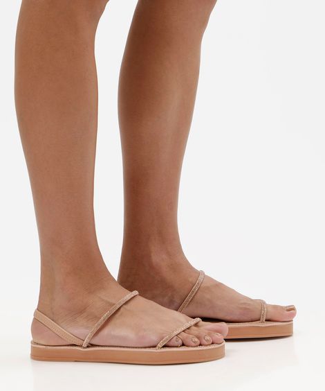 sandália flatform feminina com brilhos bege