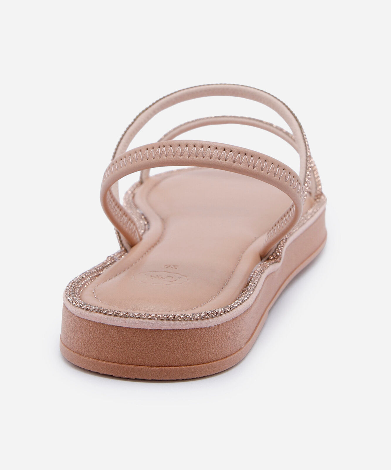 sandália flatform feminina com brilhos bege