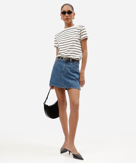 short saia feminino jeans com cinto azul