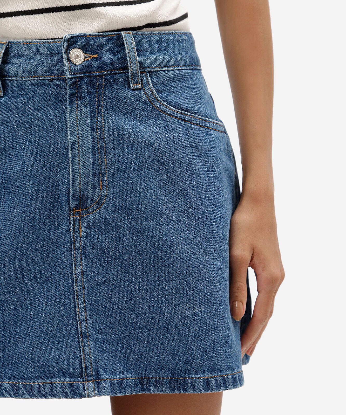 short saia feminino jeans com cinto azul