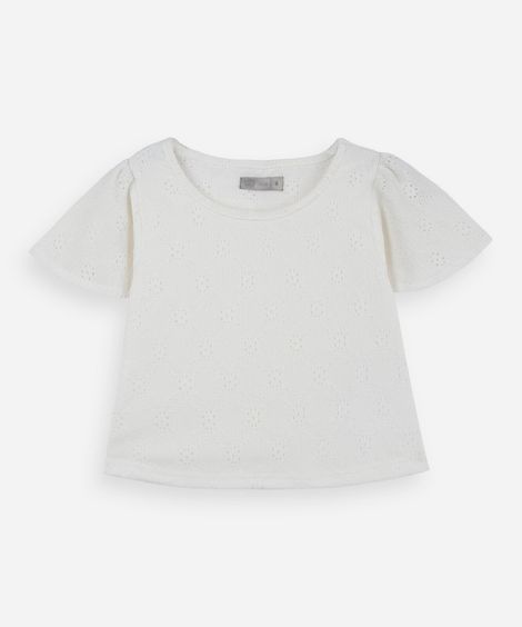 blusa infantil de laise manga curta off white