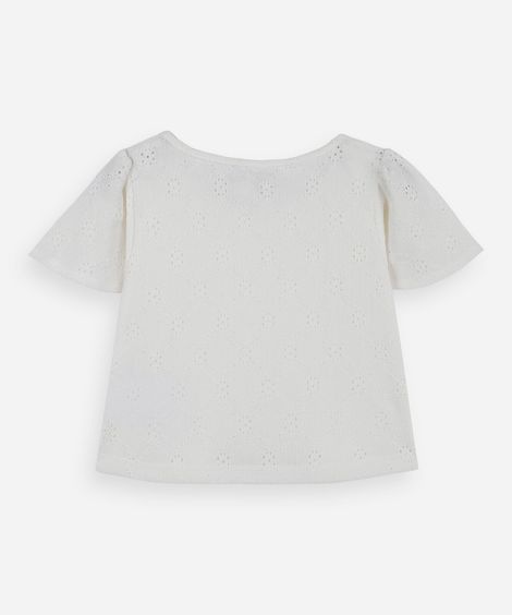 blusa infantil de laise manga curta off white