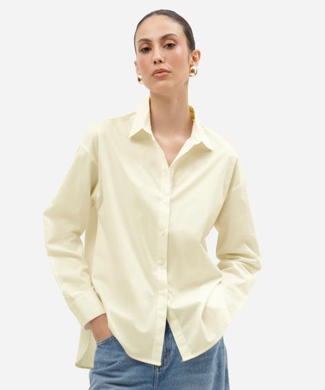 camisa boxer feminina de algodão manga longa off white