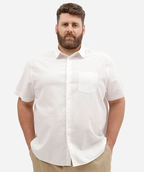 camisa masculina plus size com linho manga curta  off white