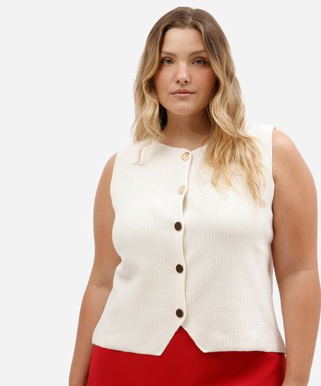 colete feminino de tricot plus size off white
