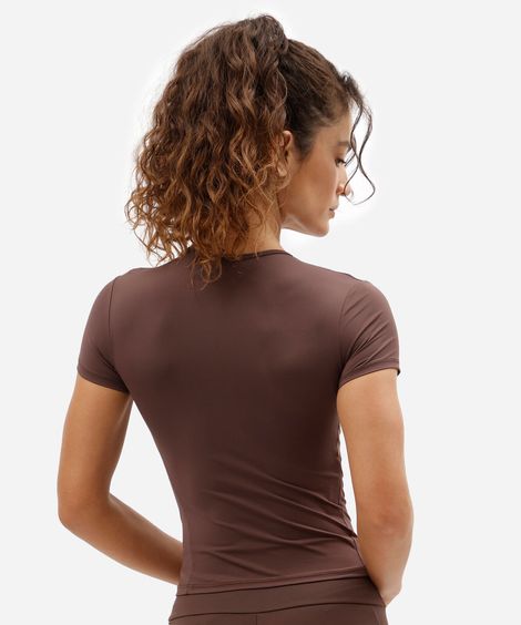 camiseta esportiva feminina de poliamida manga curta marrom