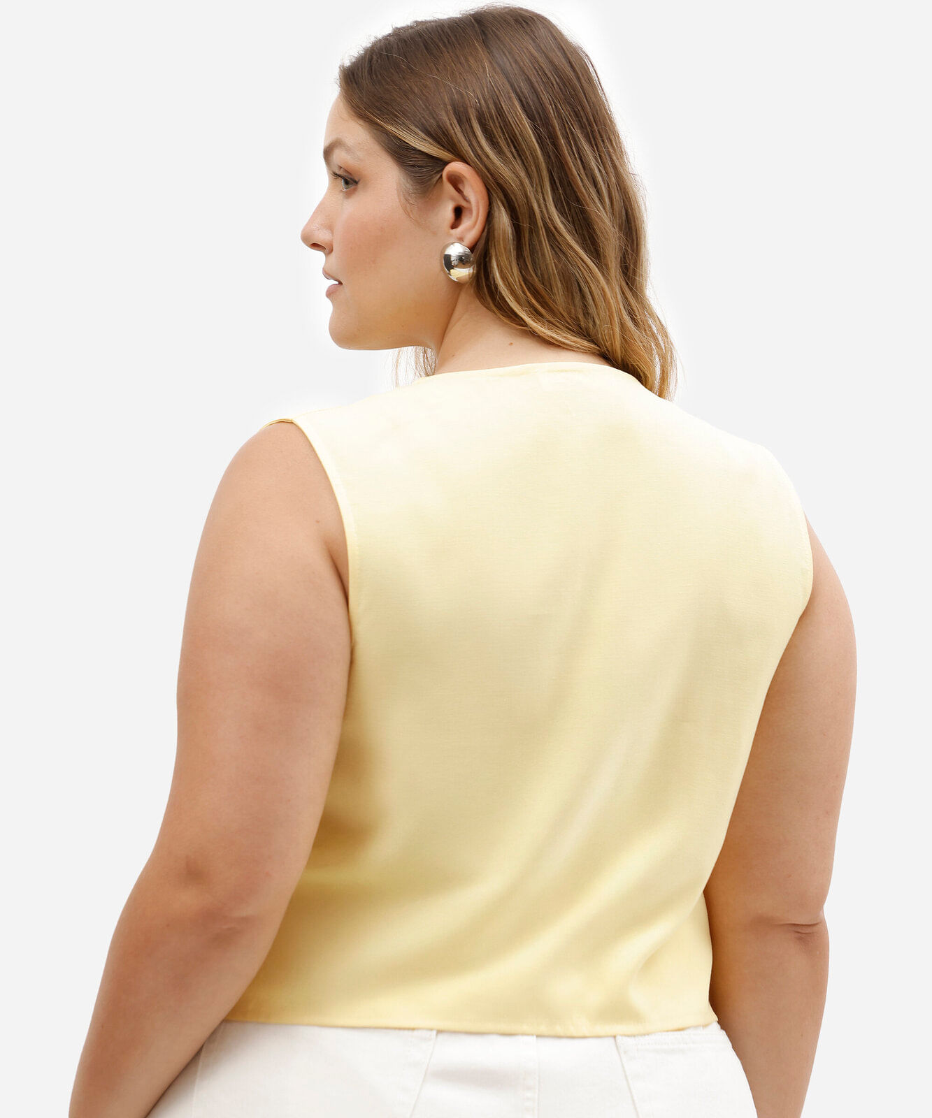 colete feminino de alfaiataria com viscose plus size amarelo
