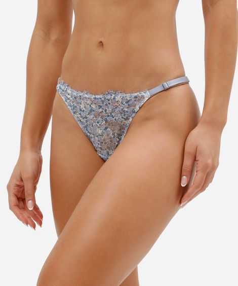 calcinha string biquíni feminina de renda floral azul