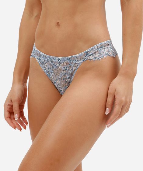 calcinha fio dental feminina de renda floral azul