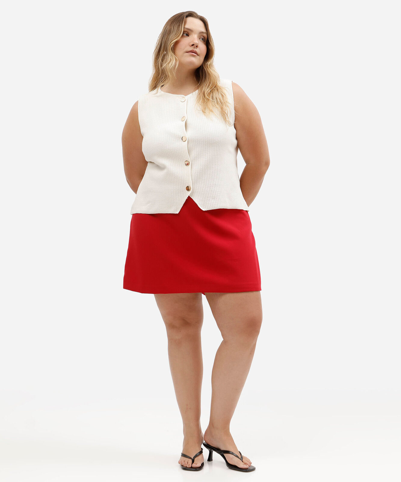 short saia feminino de alfaiataria plus size vermelho