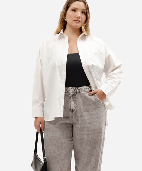 camisa oversized feminina de algodão manga longa plus size off white