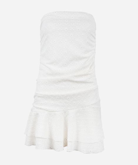 vestido curto juvenil de laise sem alça com babado off white