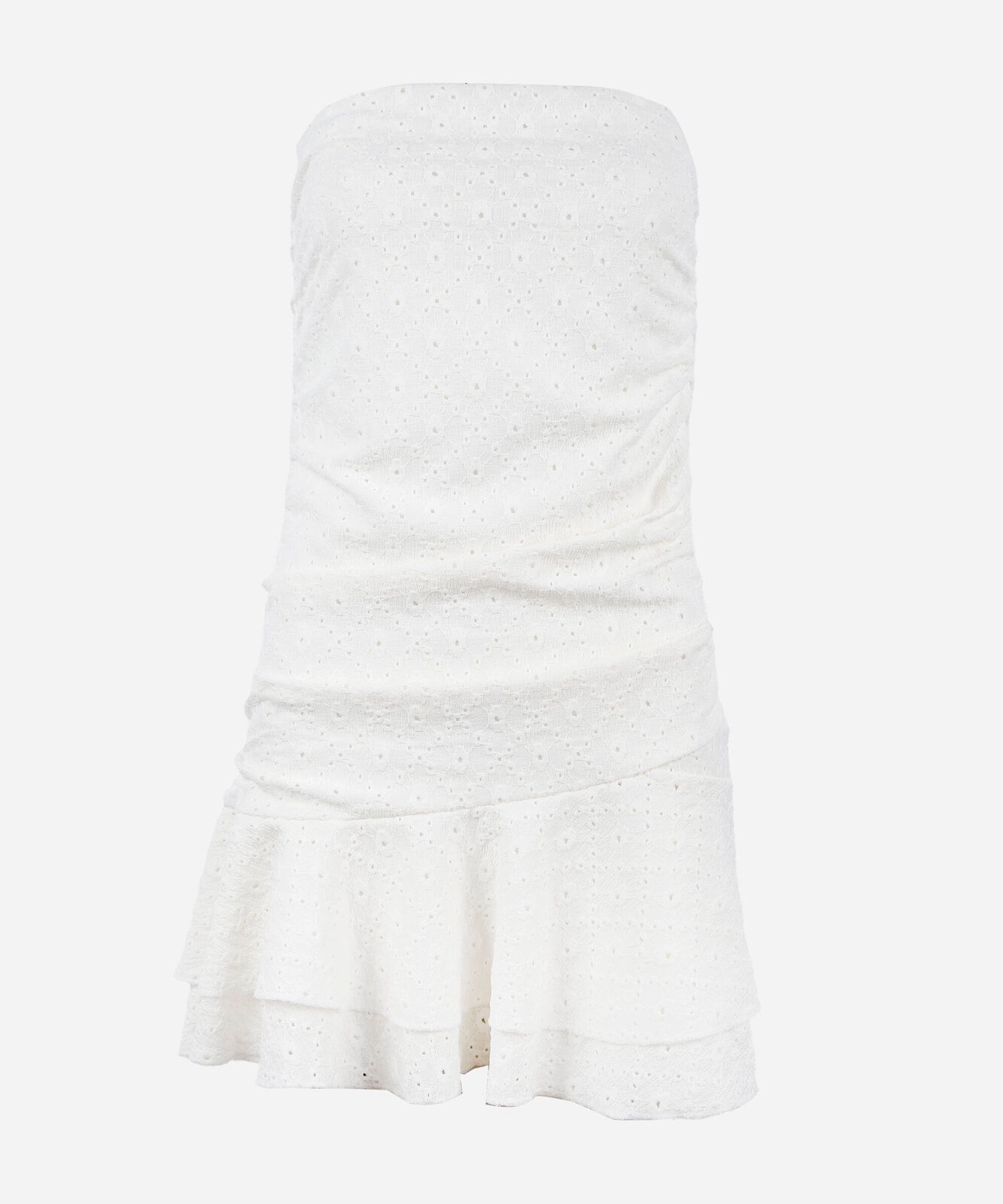 vestido curto juvenil de laise sem alça com babado off white